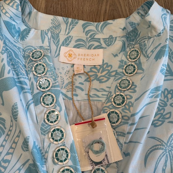 Sheridan French Caty Midi Dress Whimsical Island Sky Print Ruffle Sleeves XL NWT - Picture 6 of 8